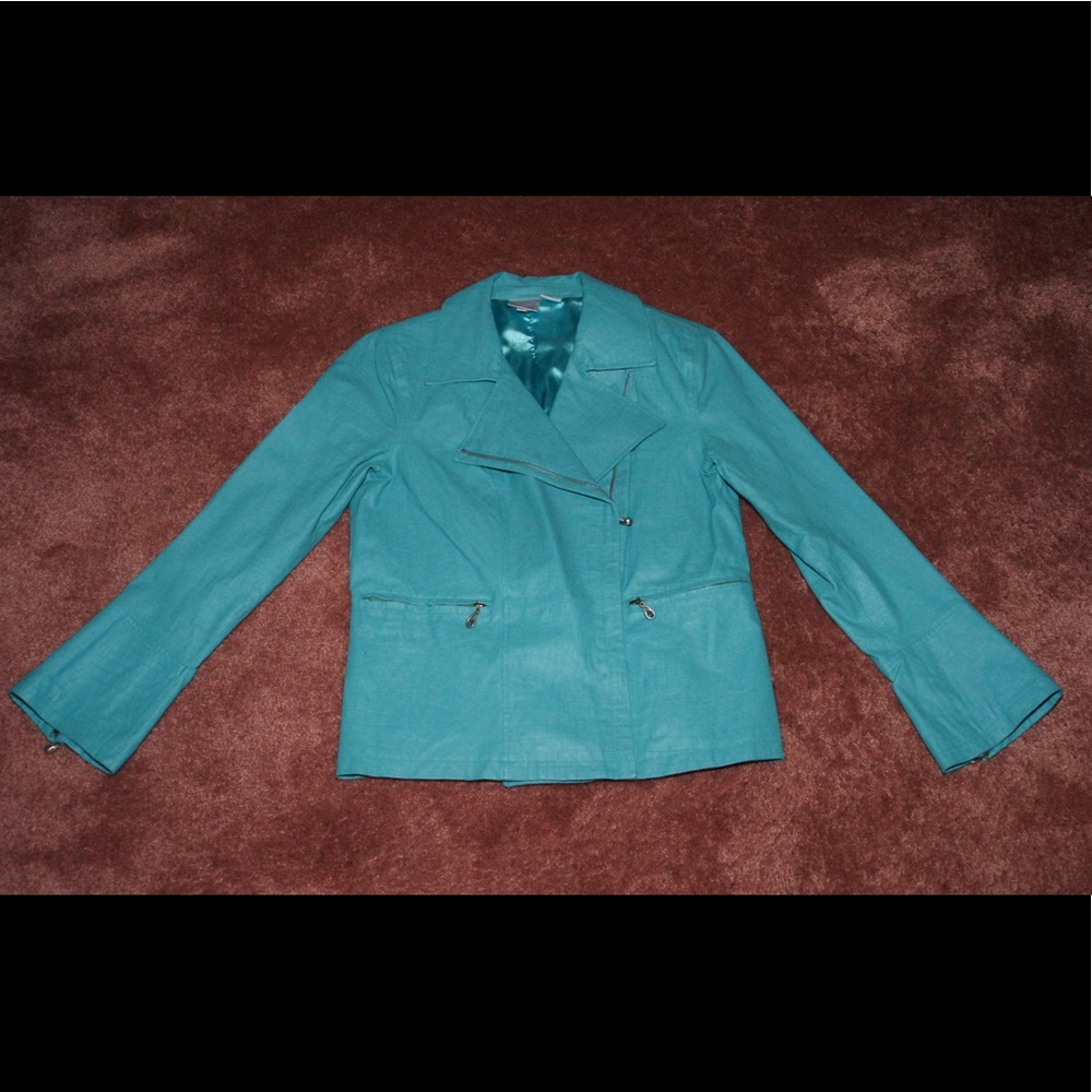 Turquoise reptile pattern leather jacket
